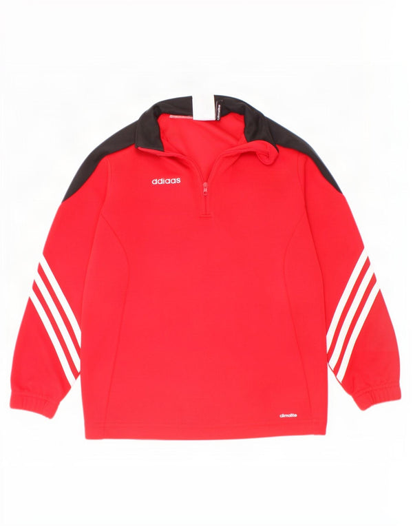 Adidas Boys Zip Neck Pullover Tracksuit Top 5-6 Years XS Red Colourblock