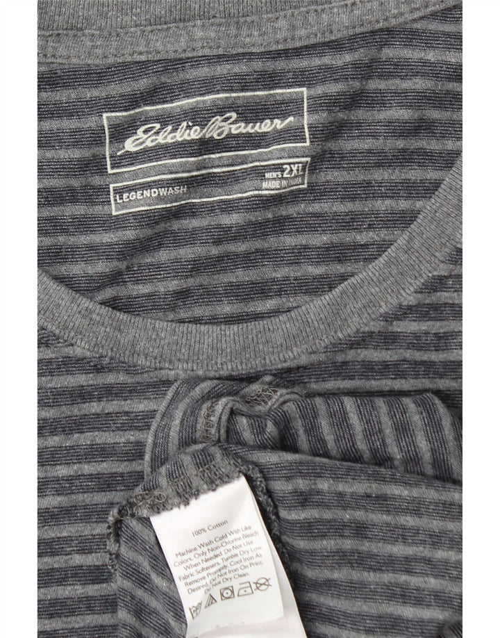 EDDIE BAUER Mens T-Shirt Top 2XL Grey Striped Cotton