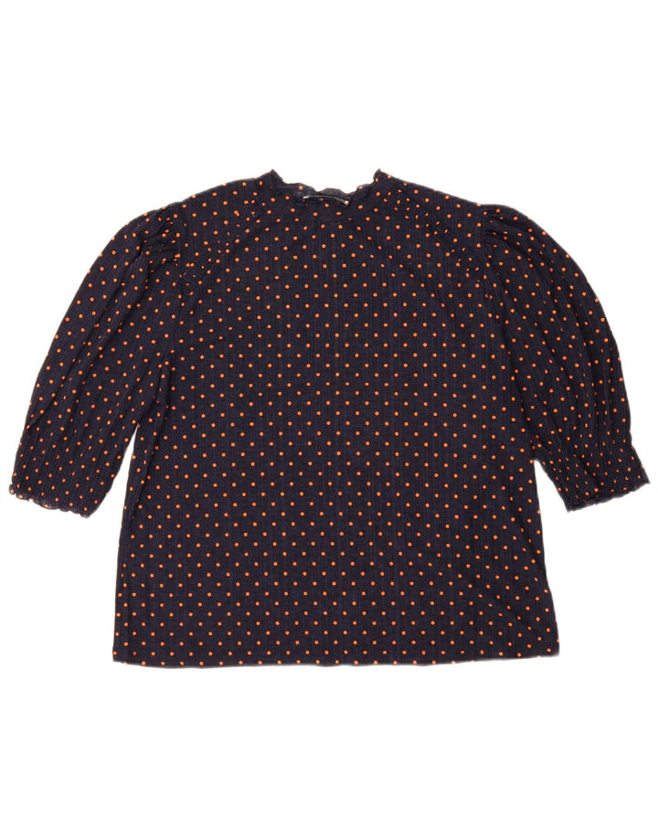 Zara Womens Blouse Top UK 14 Medium Navy Blue Polka Dot