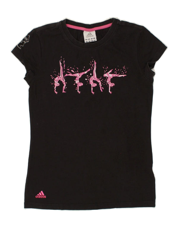ADIDAS Womens Graphic T-Shirt Top UK 14 Medium Black Cotton