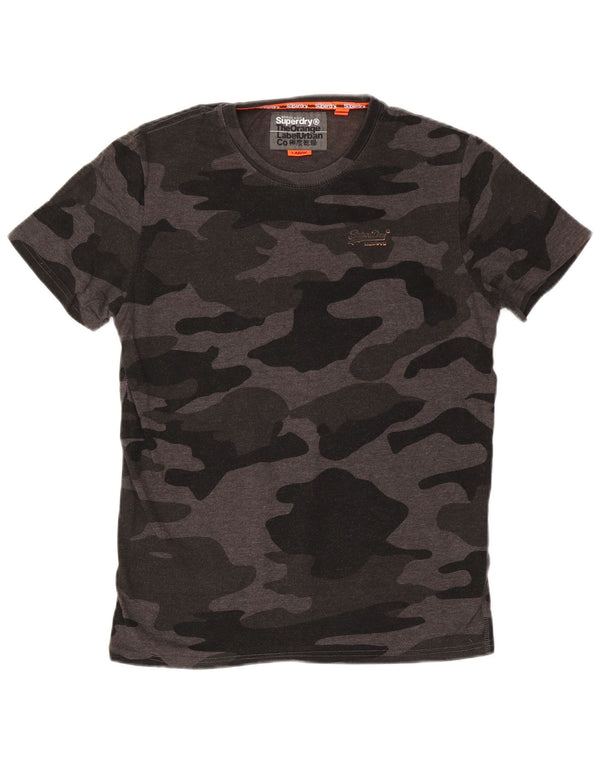 SUPERDRY Mens T-Shirt Top Large Grey Camouflage Cotton