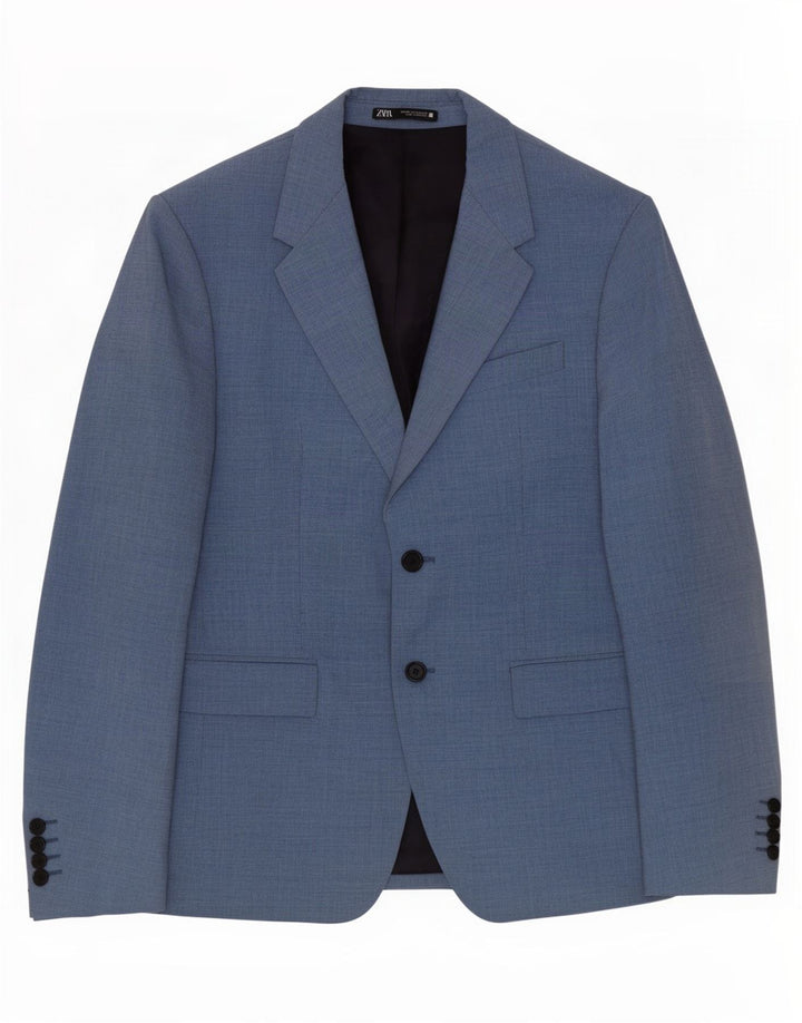 Zara Mens 2 Button Blazer Jacket EU 50 Medium Blue