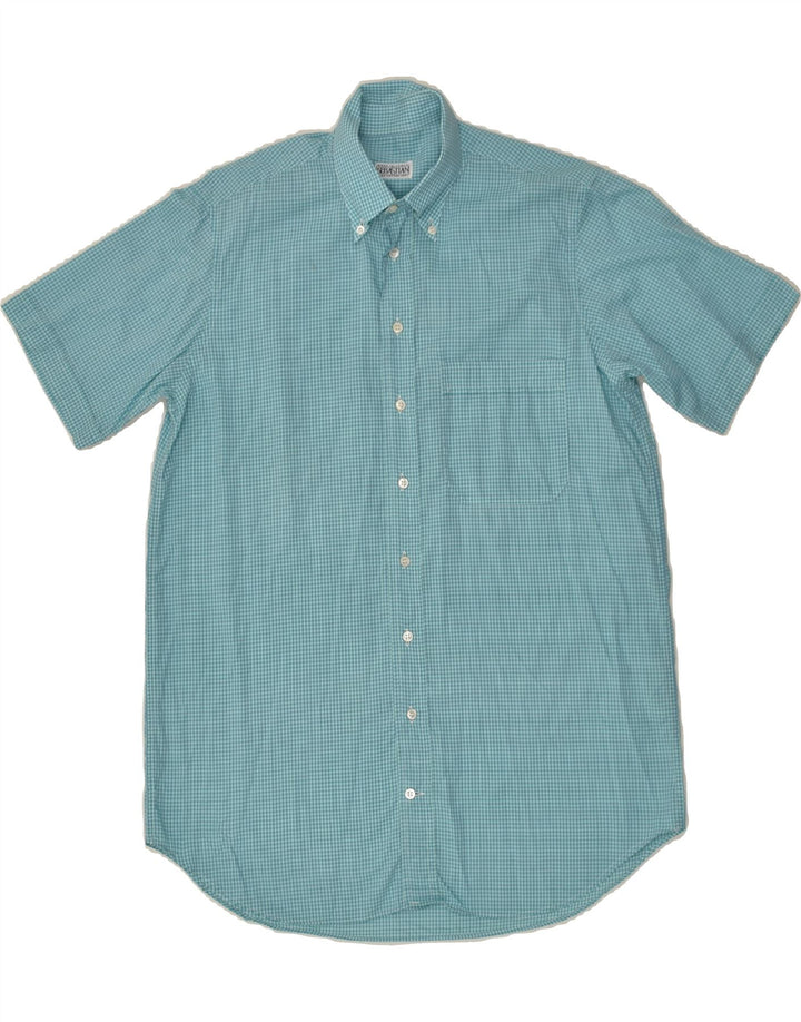 VINTAGE Mens Short Sleeve Shirt Small Turquoise Gingham | Vintage Vintage | Thrift | Second-Hand Vintage | Used Clothing | Messina Hembry 