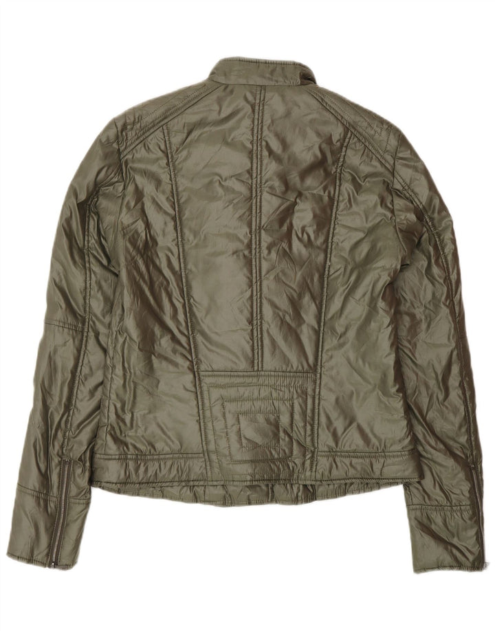 Trussardi Womens Biker Jacket IT 42 Medium Green Polyester