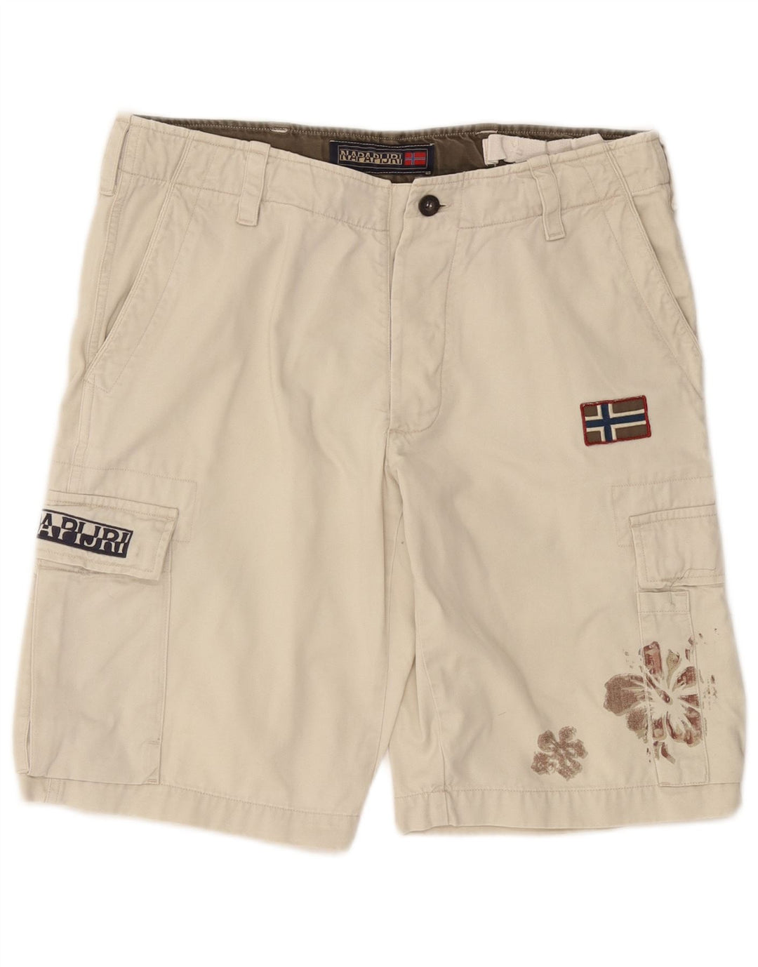NAPAPIJRI Mens Cargo Shorts W34 Large  White Floral Cotton