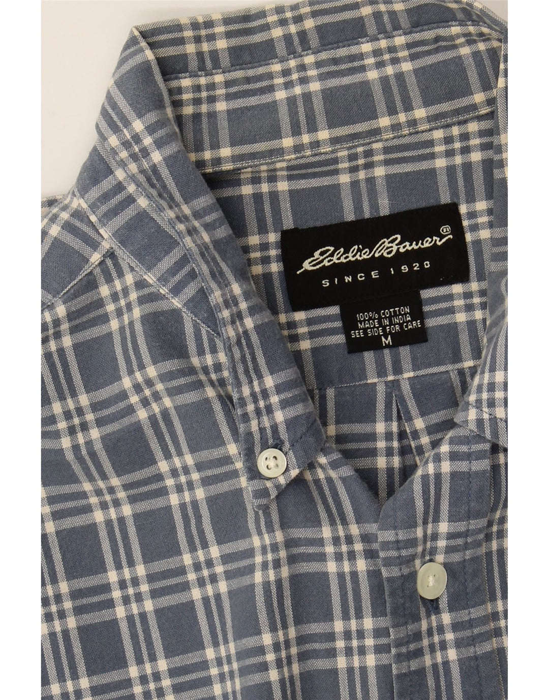 EDDIE BAUER Mens Flannel Shirt Medium Blue Check Cotton
