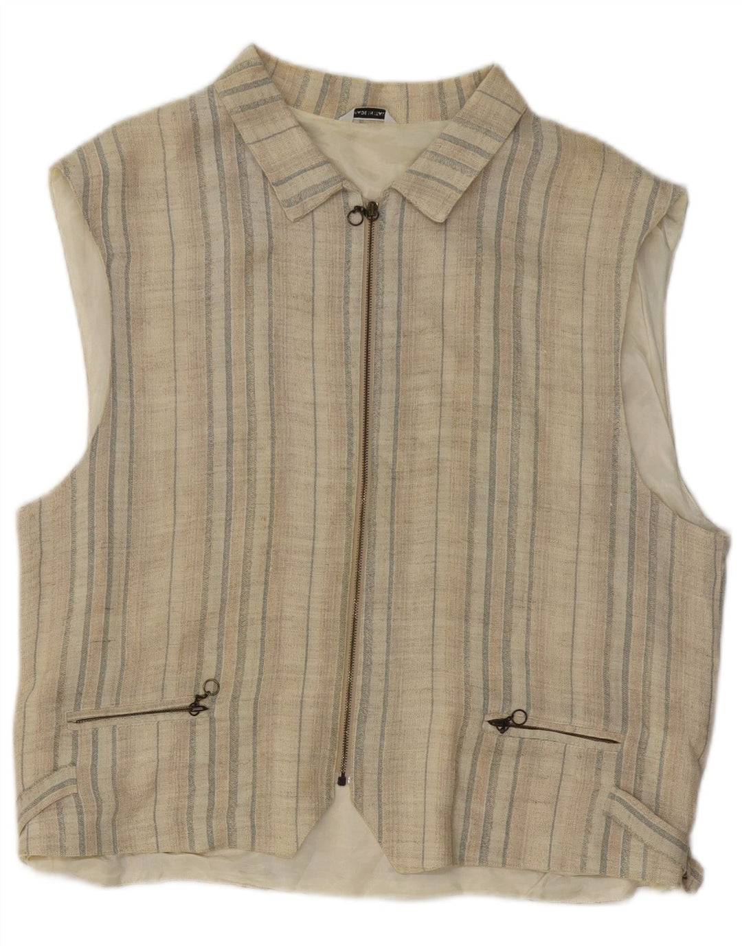 Vintage Mens Gilet Medium Beige Striped