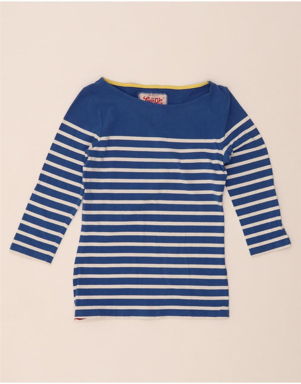 SUPERDRY Womens Perfect Fit Top 3/4 Sleeve UK 12 Medium Blue Striped