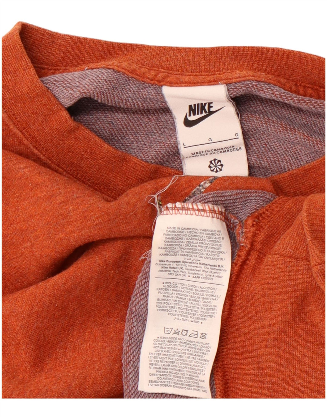 NIKE Womens Crop Oversized Sweatshirt Jumper UK 16 Large Orange Cotton