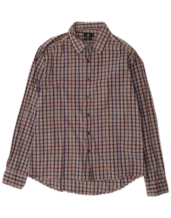 Dack's Mens Slim Fit Shirt Large Grey Check Cotton