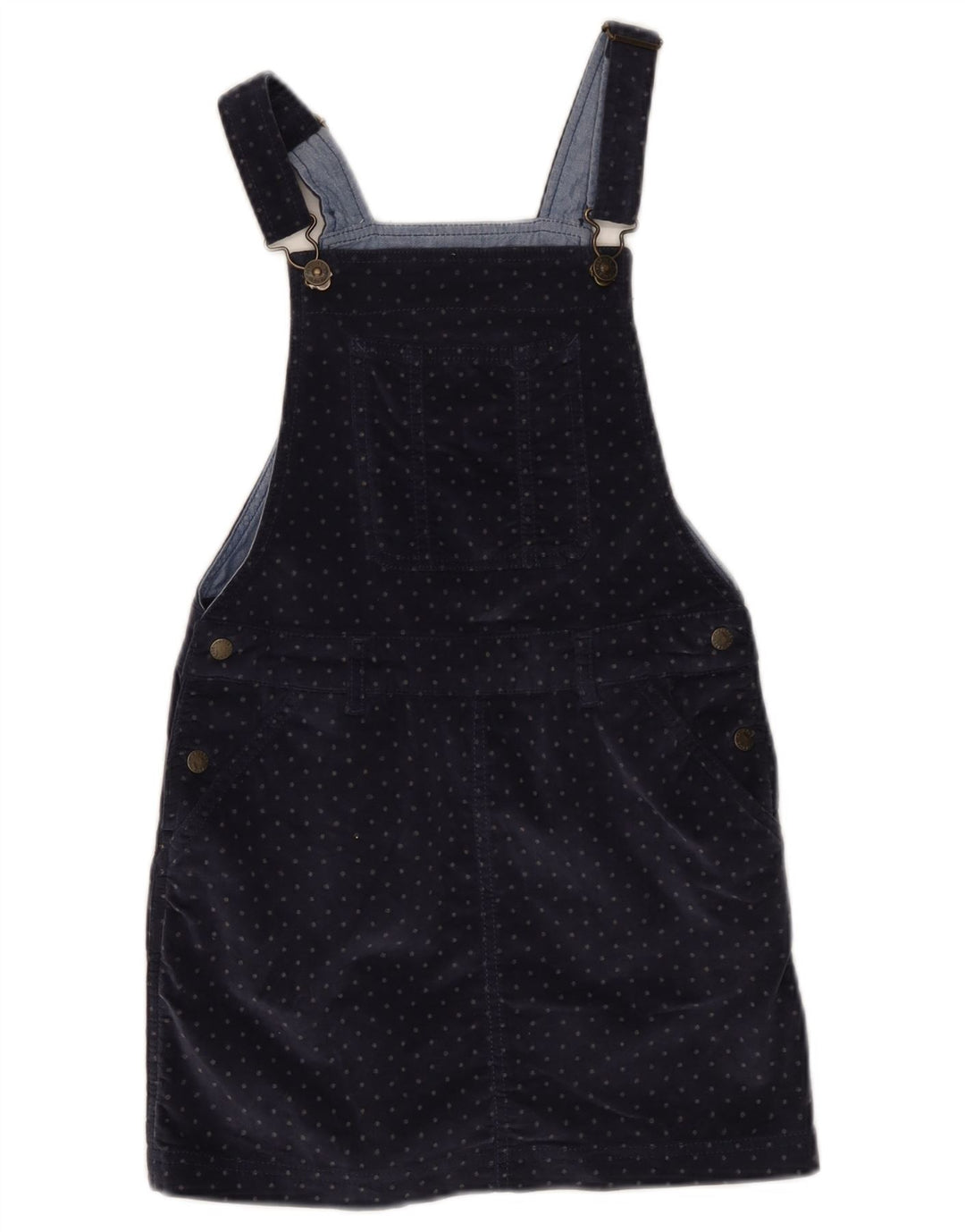 FAT FACE Girls Dungaree Skirt 10-11 Years W26 Navy Blue Spotted Cotton