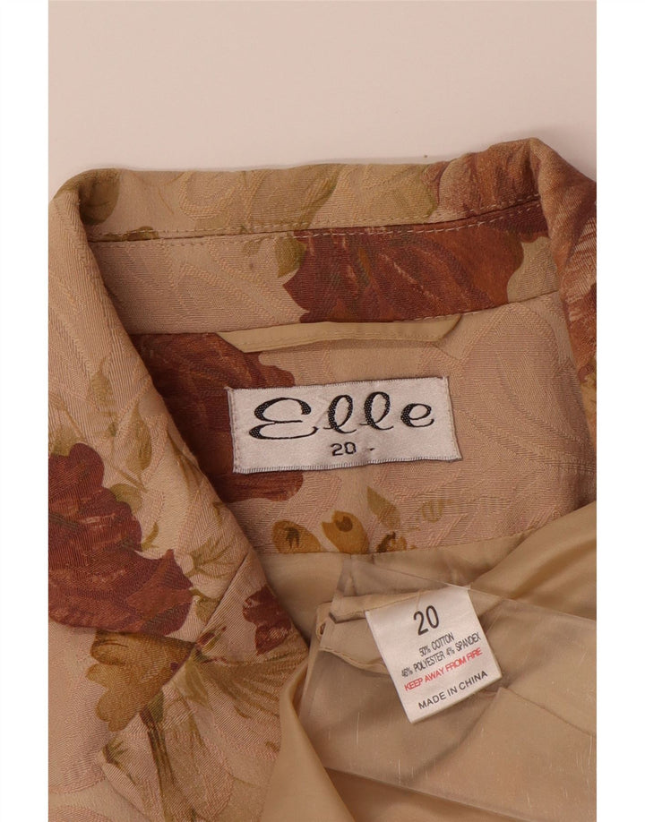 ELLE Womens 2 Button Blazer Jacket UK 20 2XL Beige Floral Cotton