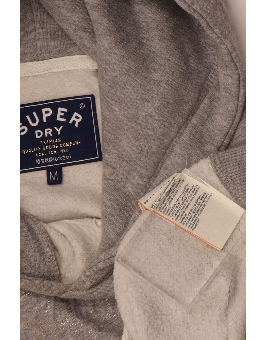 SUPERDRY Womens Graphic Hoodie Jumper UK 14 Medium Grey Cotton