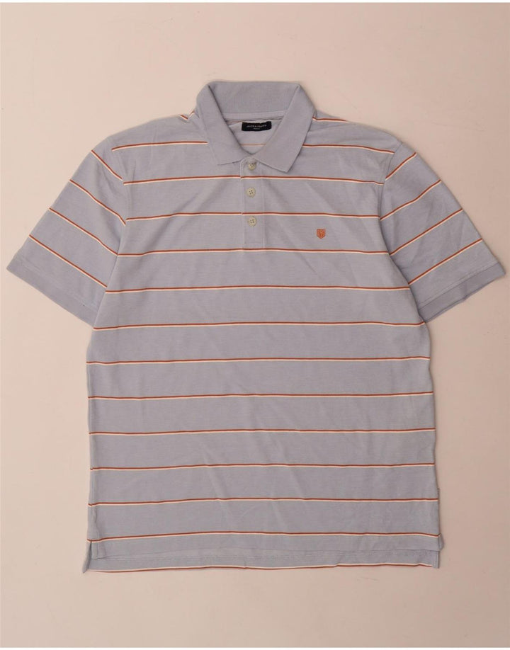 Jack & Jones Mens Polo Shirt Medium Blue Striped Cotton
