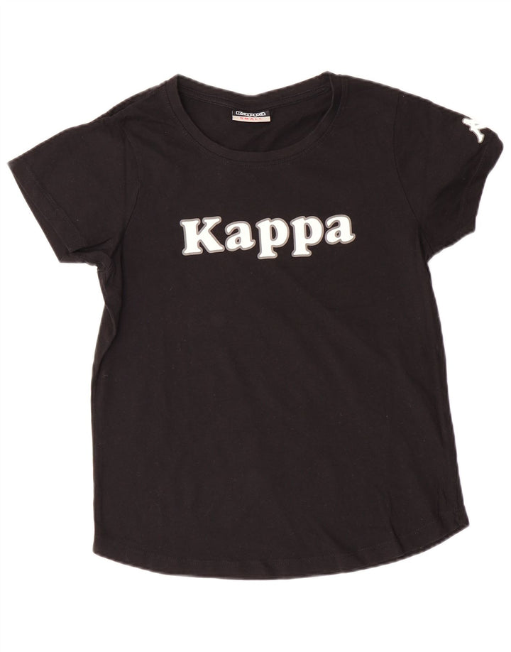 KAPPA Womens Graphic T-Shirt Top UK 10 Small Black Cotton