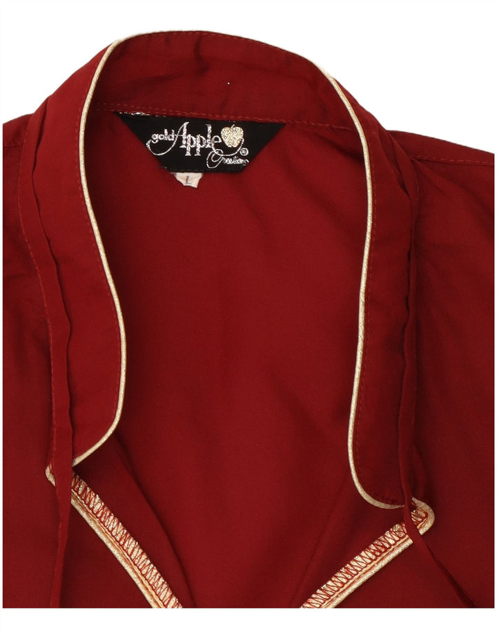 Vintage Womens Long Sleeve Blouse Top UK 16 Large Burgundy Polyester