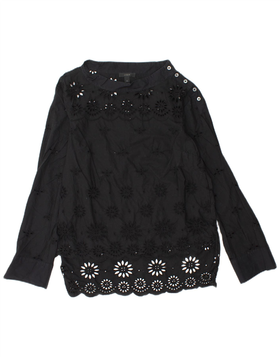 J. CREW Womens Long Sleeve Blouse Top US 2 XS Black Floral Cotton