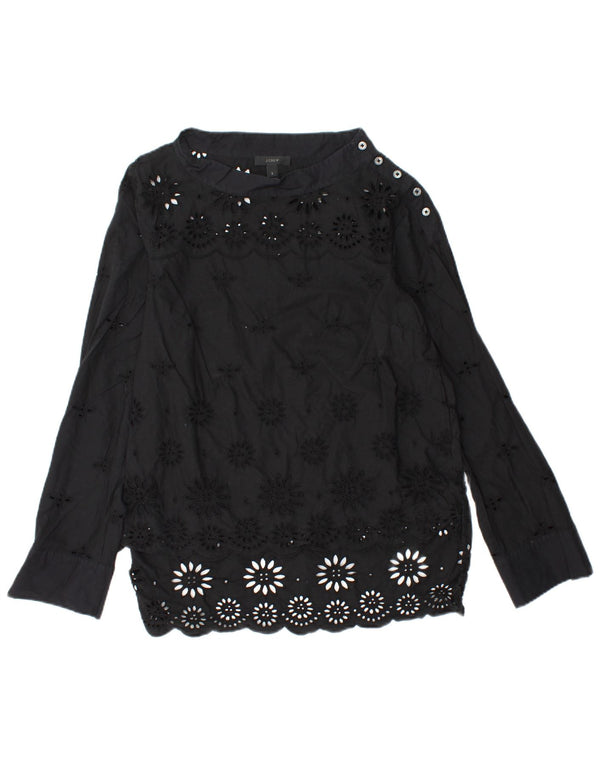 J. CREW Womens Long Sleeve Blouse Top US 2 XS Black Floral Cotton