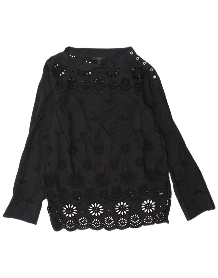 J. CREW Womens Long Sleeve Blouse Top US 2 XS Black Floral Cotton