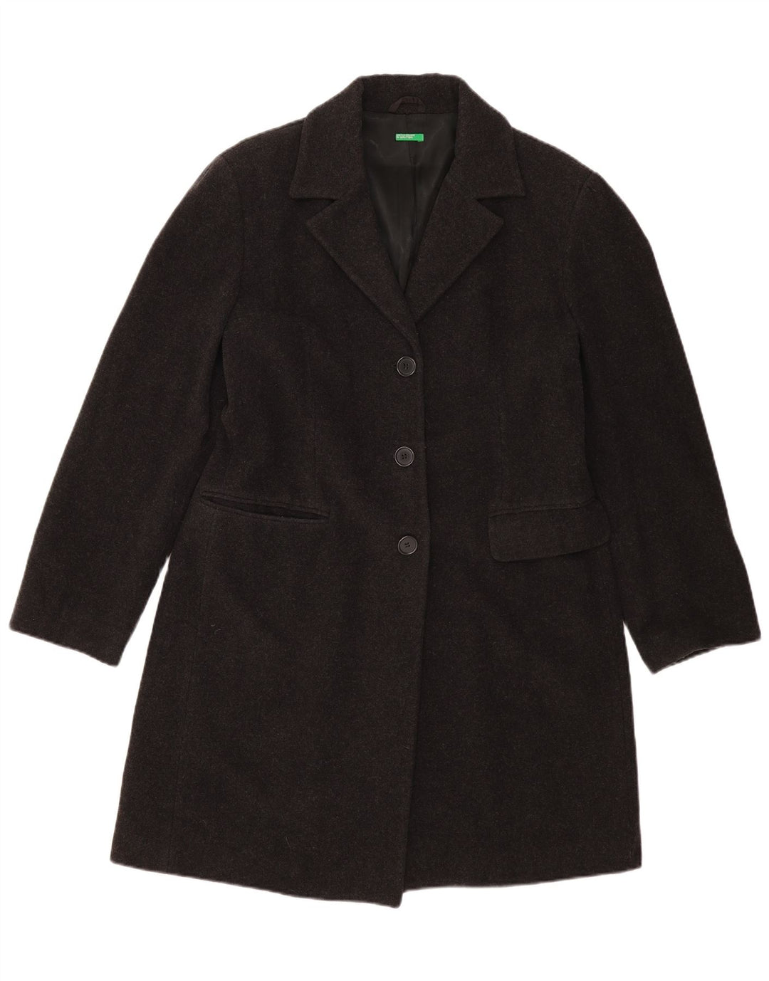 BENETTON Womens Overcoat IT 48 XL Black Wool