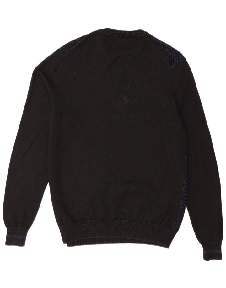 Fred Perry Mens Crew Neck Jumper Sweater Large Navy Blue Colourblock Wool