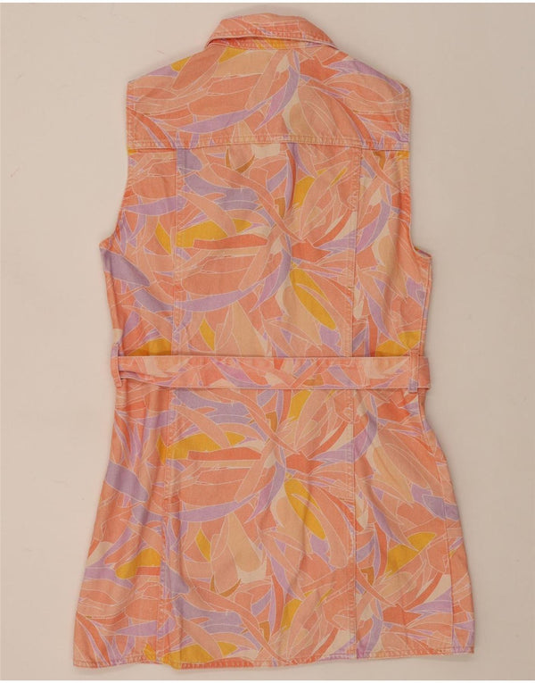 Zara Womens Sleeveless Denim Shirt Dress UK 14 Large Pink Floral