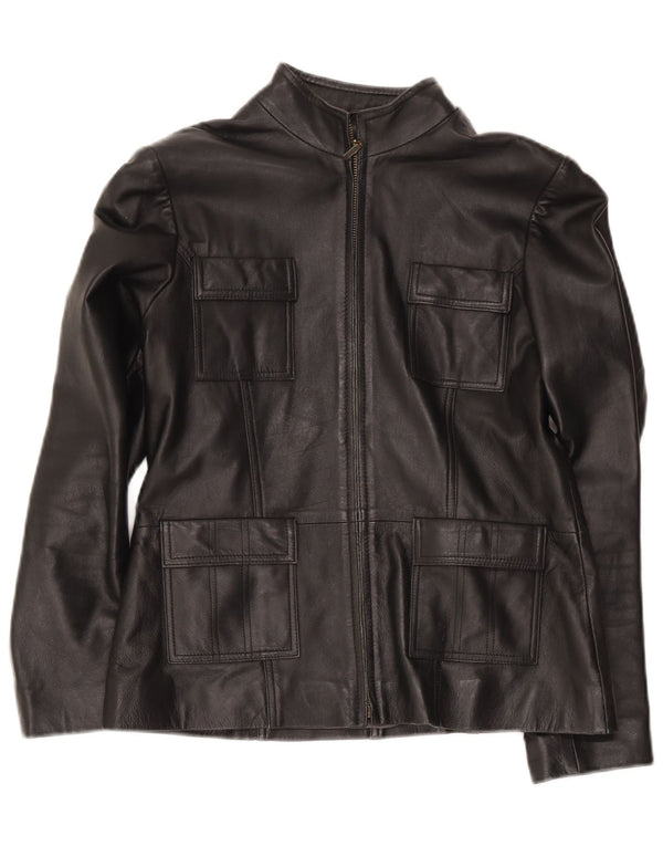Helium Womens Military Leather Jacket UK 14 Medium Black