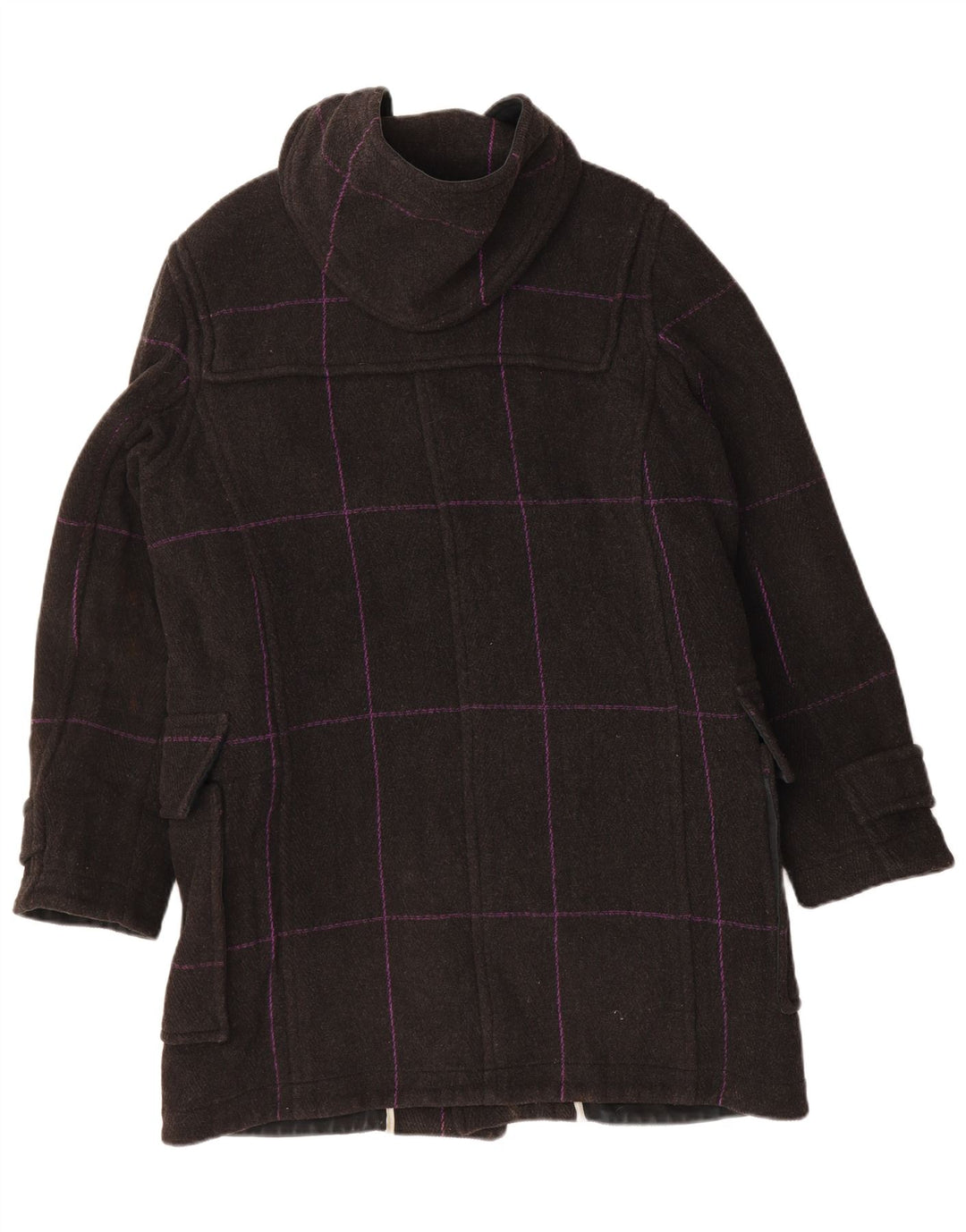 TED BAKER Womens Loose Fit Hooded Duffle Coat Size 3 Medium Black Check