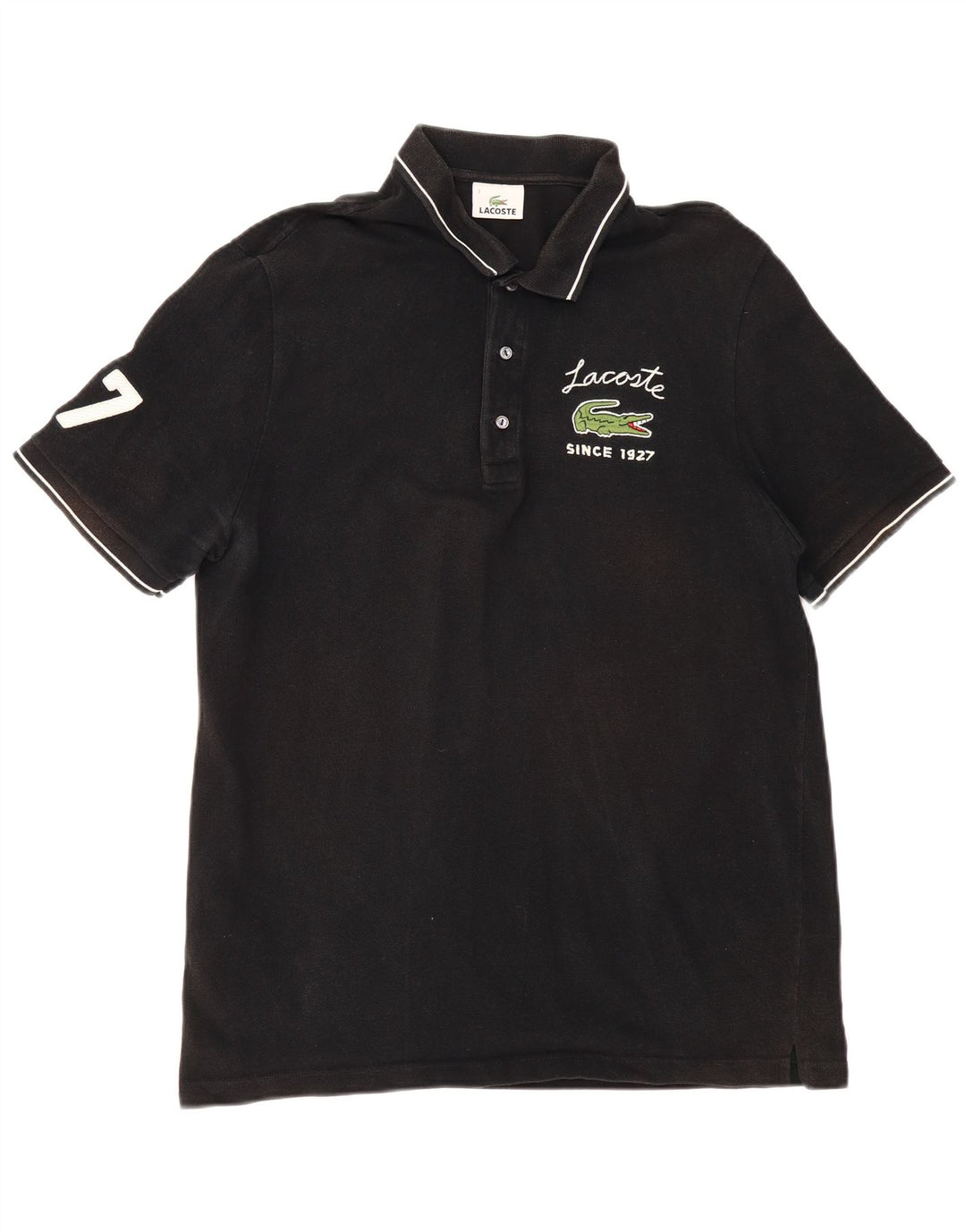 LACOSTE Mens Graphic Polo Shirt Size 7 2XL Black Cotton