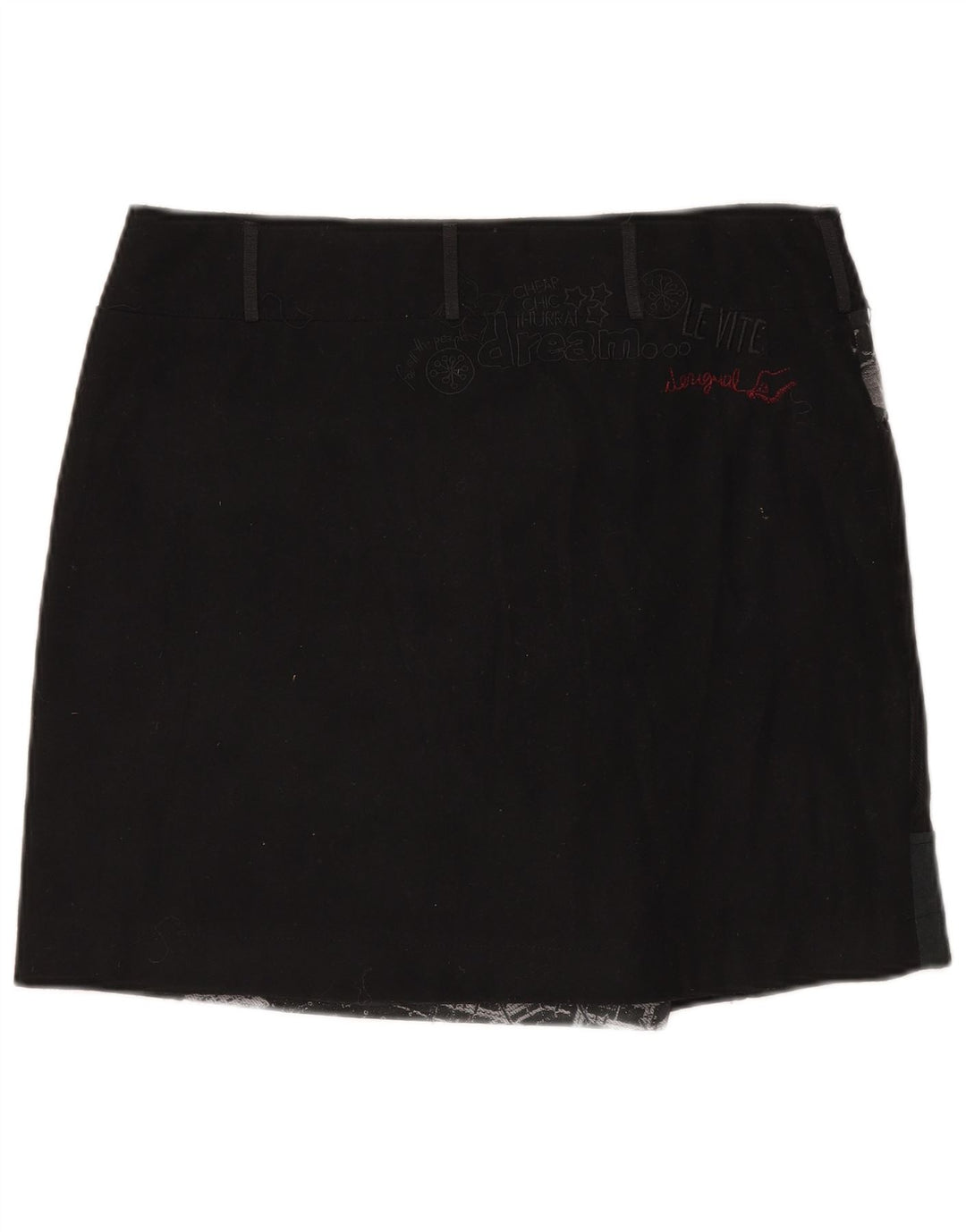 Desigual Womens Mini Wrap Skirt EU 44 XL W35 Black Patchwork Wool