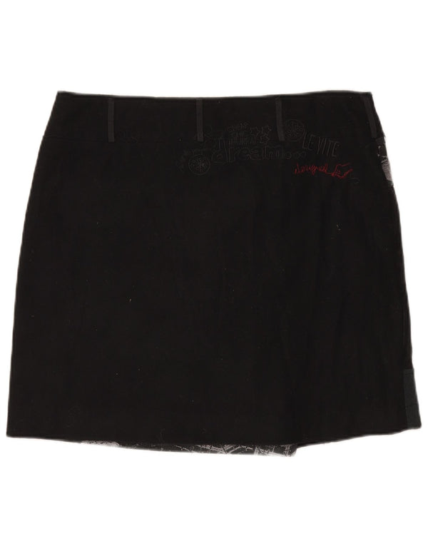 Desigual Womens Mini Wrap Skirt EU 44 XL W35 Black Patchwork Wool