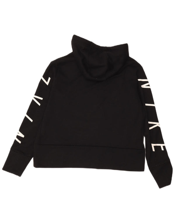 NIKE Womens Crop Graphic Hoodie Jumper UK 14 Medium Black Polyester