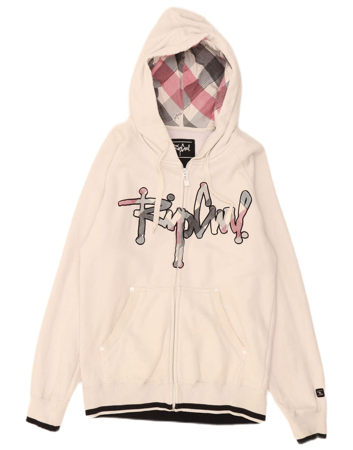 Rip Curl Mens Graphic Zip Hoodie Sweater Small White Cotton