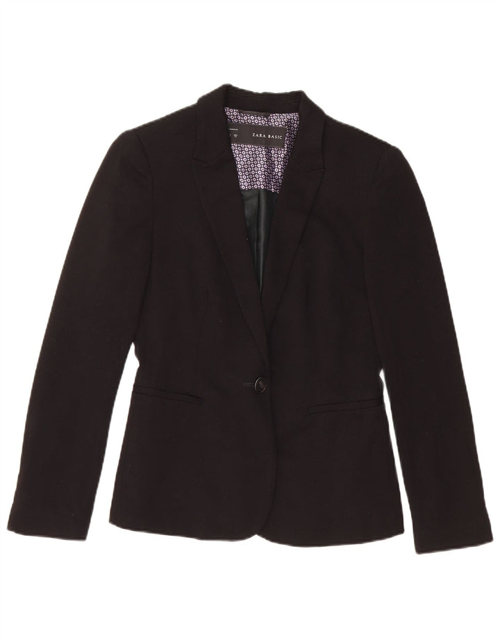 ZARA Womens 1 Button Blazer Jacket UK 6 XS Black Acetate
