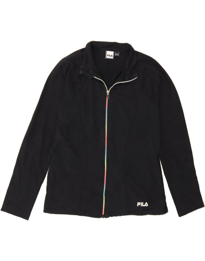 FILA Womens Tracksuit Top Jacket UK 16 Large Black Cotton Vintage Fila and Second-Hand Fila from Messina Hembry 