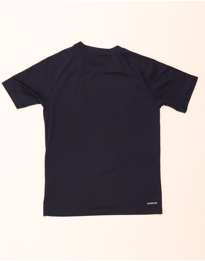 ADIDAS Boys Aeroready T-Shirt Top 13-14 Years Navy Blue Polyester