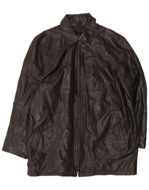VINTAGE Mens Leather Coat UK 44 2XL Black