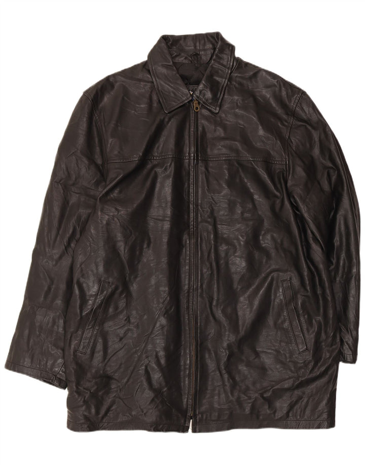 VINTAGE Mens Leather Coat UK 44 2XL Black