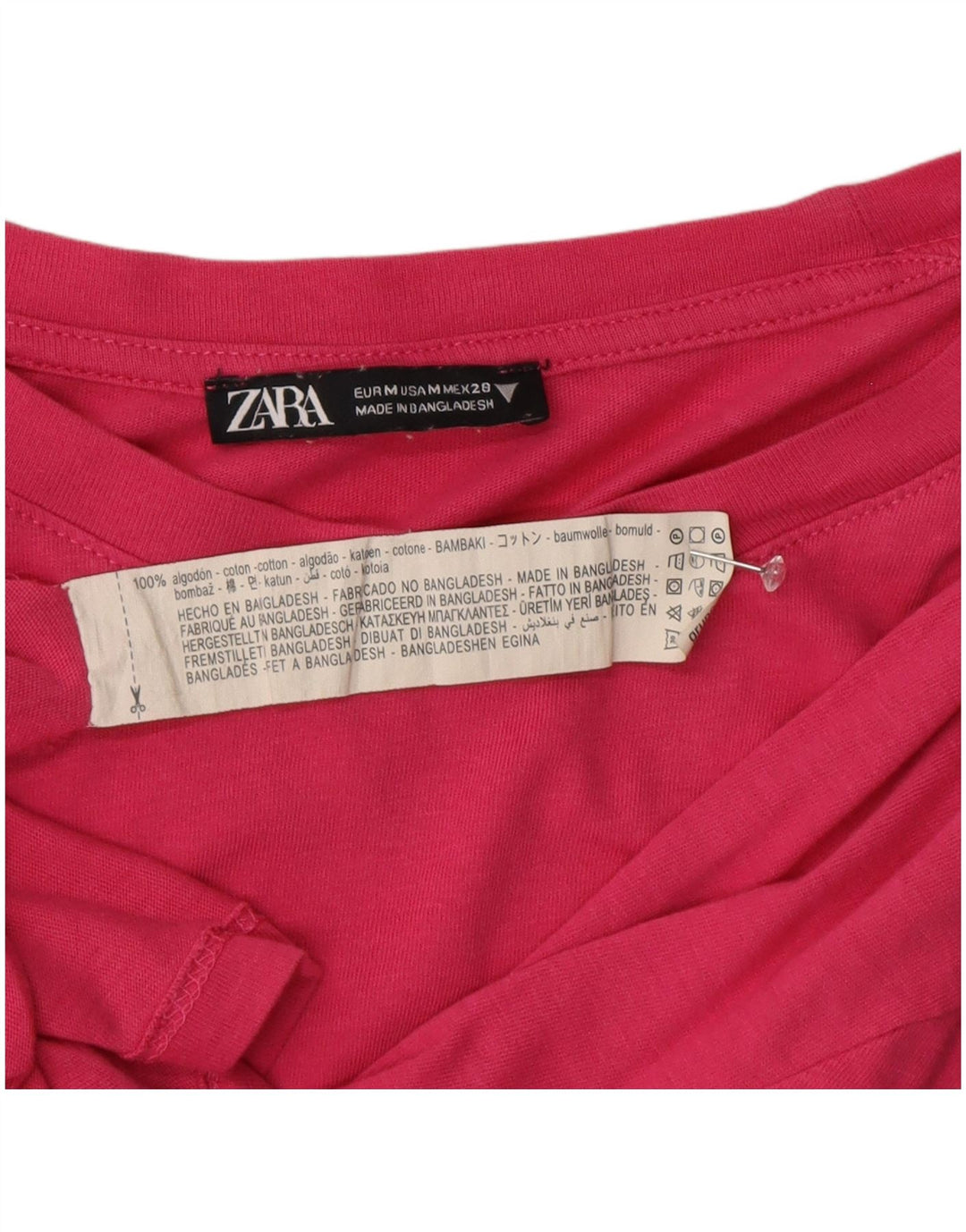 Zara Womens T-Shirt Top UK 14 Medium Pink Cotton