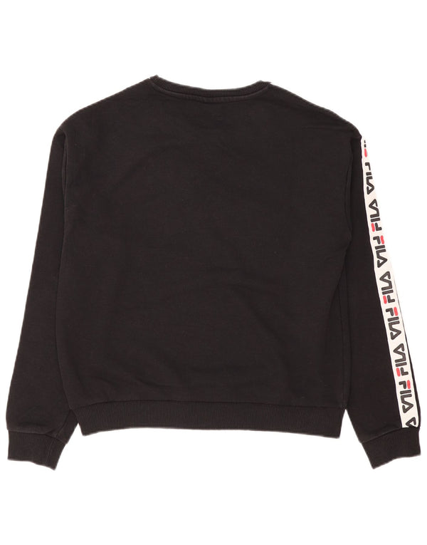 Fila Womens Graphic Sweatshirt Jumper UK 14 Medium Black Colourblock Cotton