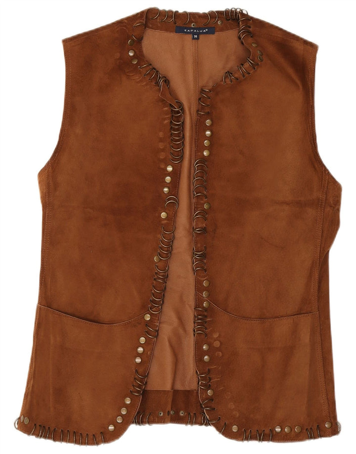 Kapalua Womens Leather Waistcoat EU 36 Small Brown