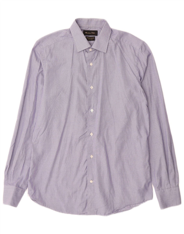 Massimo Dutti Mens Shirt Size 38 Medium Blue Houndstooth