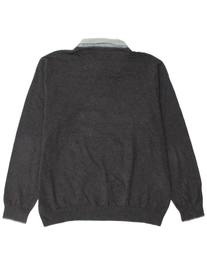 Marks & Spencer Mens V-Neck Jumper Sweater XL Grey Cotton