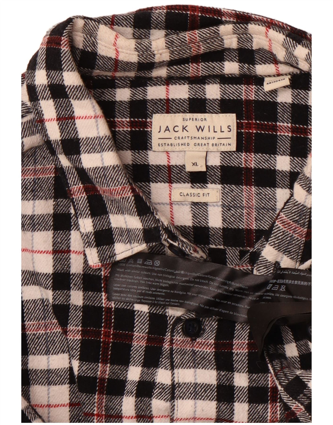 Jack Wills Mens Checked  Classic Fit Flannel Shirt XL Black Check Cotton