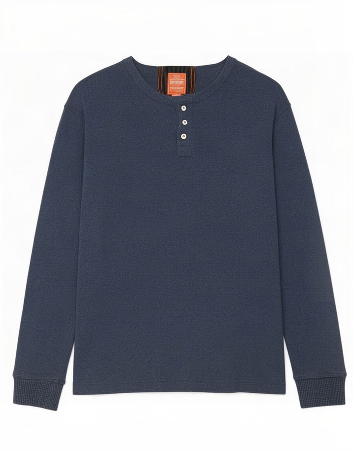 Superdry Mens Top Long Sleeve Medium Navy Blue Cotton