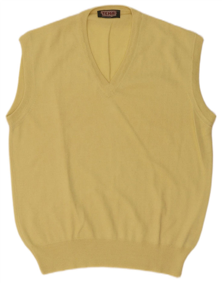 Vintage Mens Vest Tank Top IT 50 Medium Yellow Wool