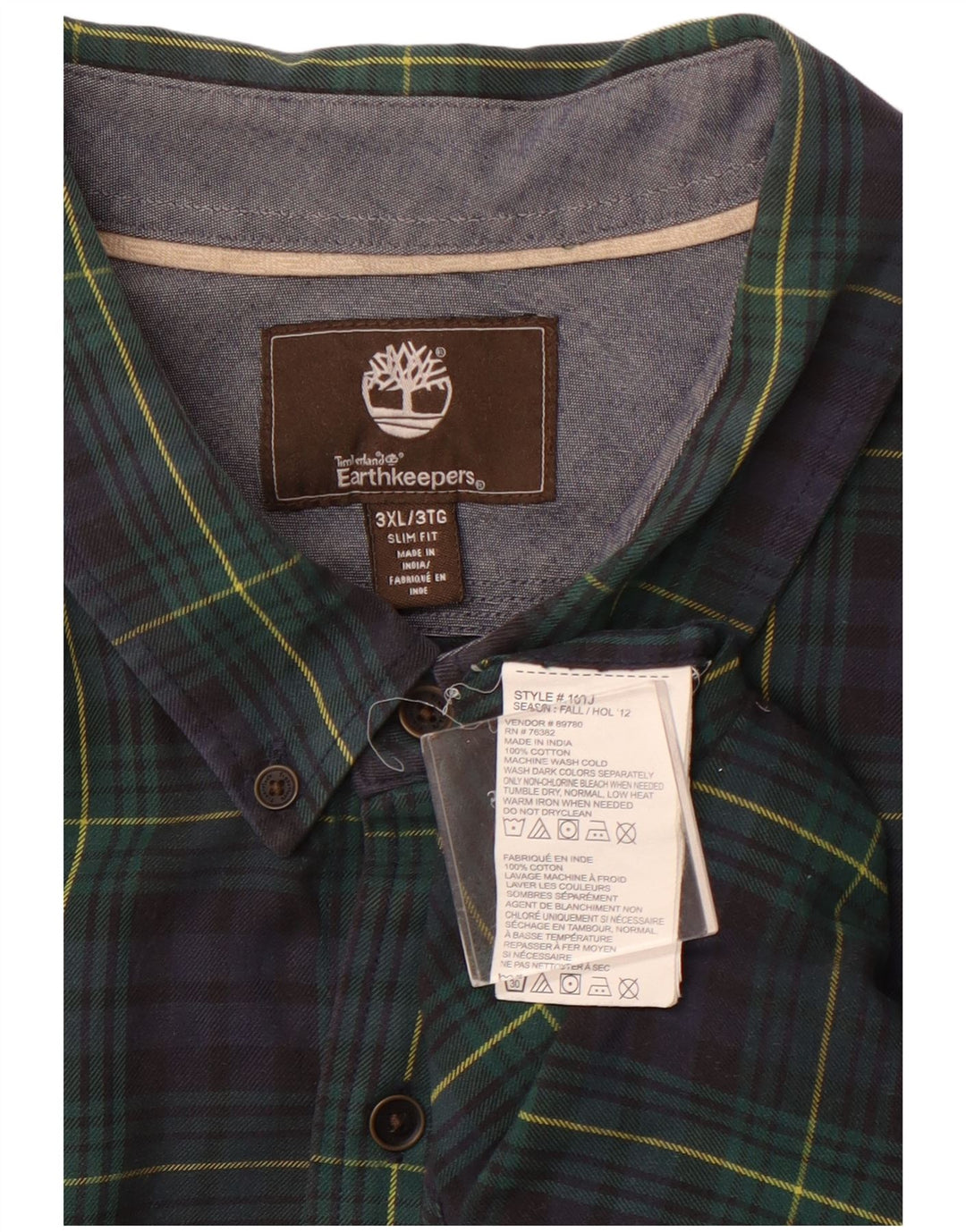 TIMBERLAND Mens Earthkeepers Slim Fit Flannel Shirt 3XL Navy Blue Check