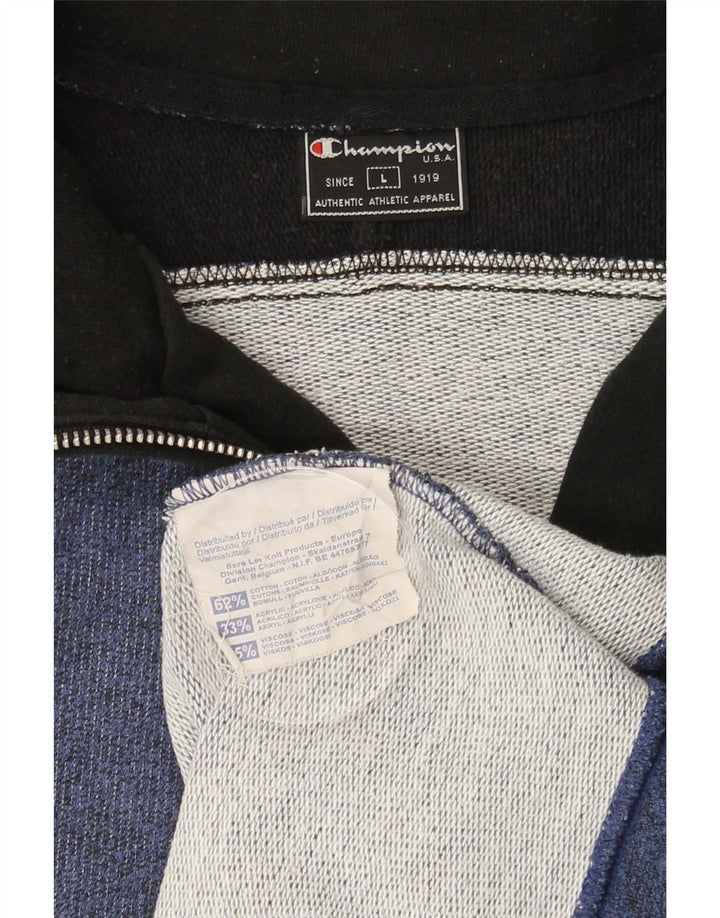 CHAMPION Mens Apparel Graphic Sweatshirt Jumper Large Blue Colourblock Vintage Champion and Second-Hand Champion from Messina Hembry 