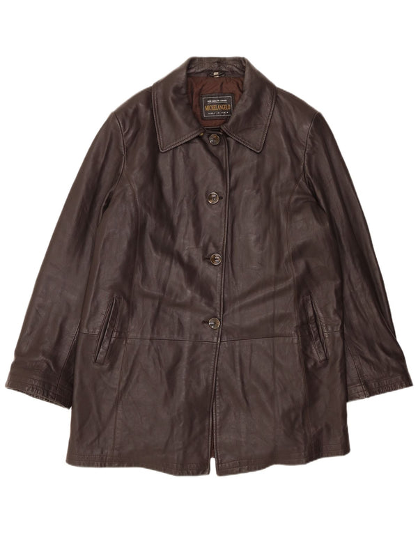 MICHELANGELO Womens Leather Coat IT 46 Large Brown Leather