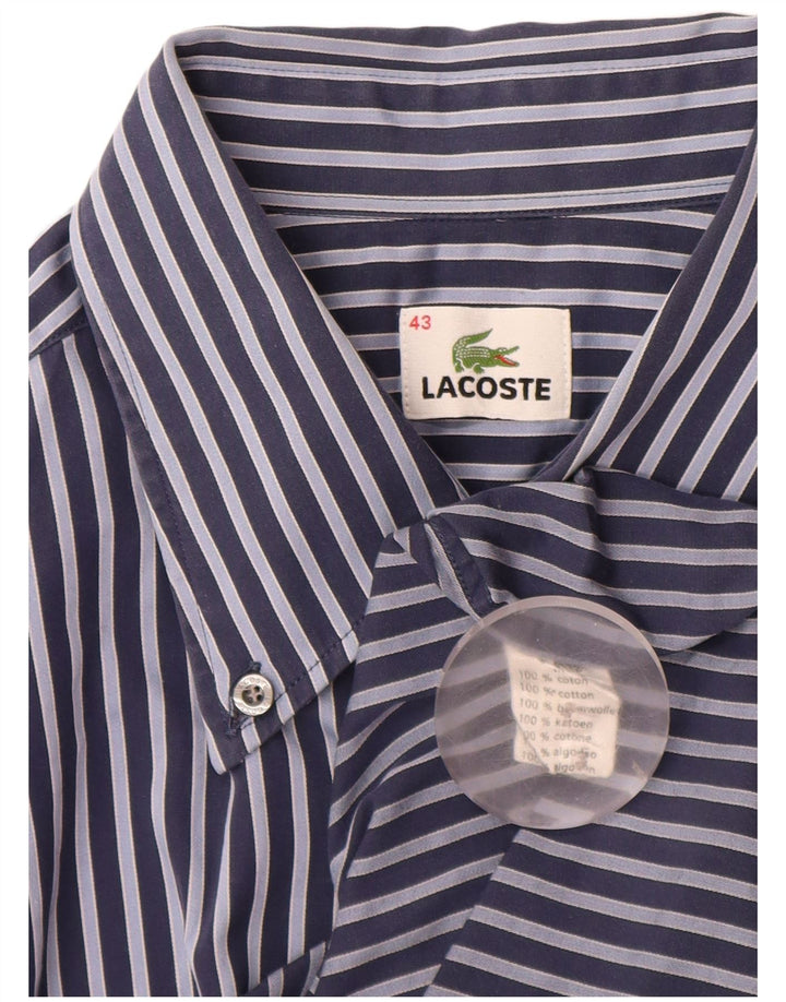 LACOSTE Mens Short Sleeve Shirt Size 43 XL Navy Blue Pinstripe Cotton
